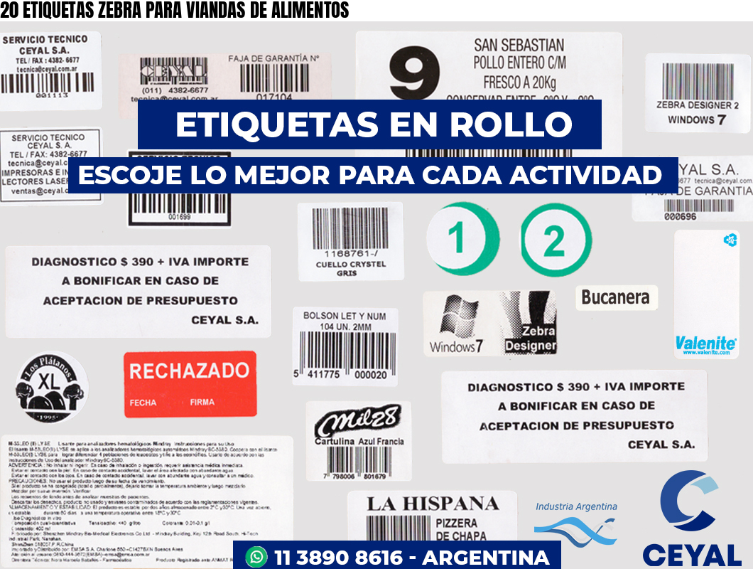 20 ETIQUETAS ZEBRA PARA VIANDAS DE ALIMENTOS