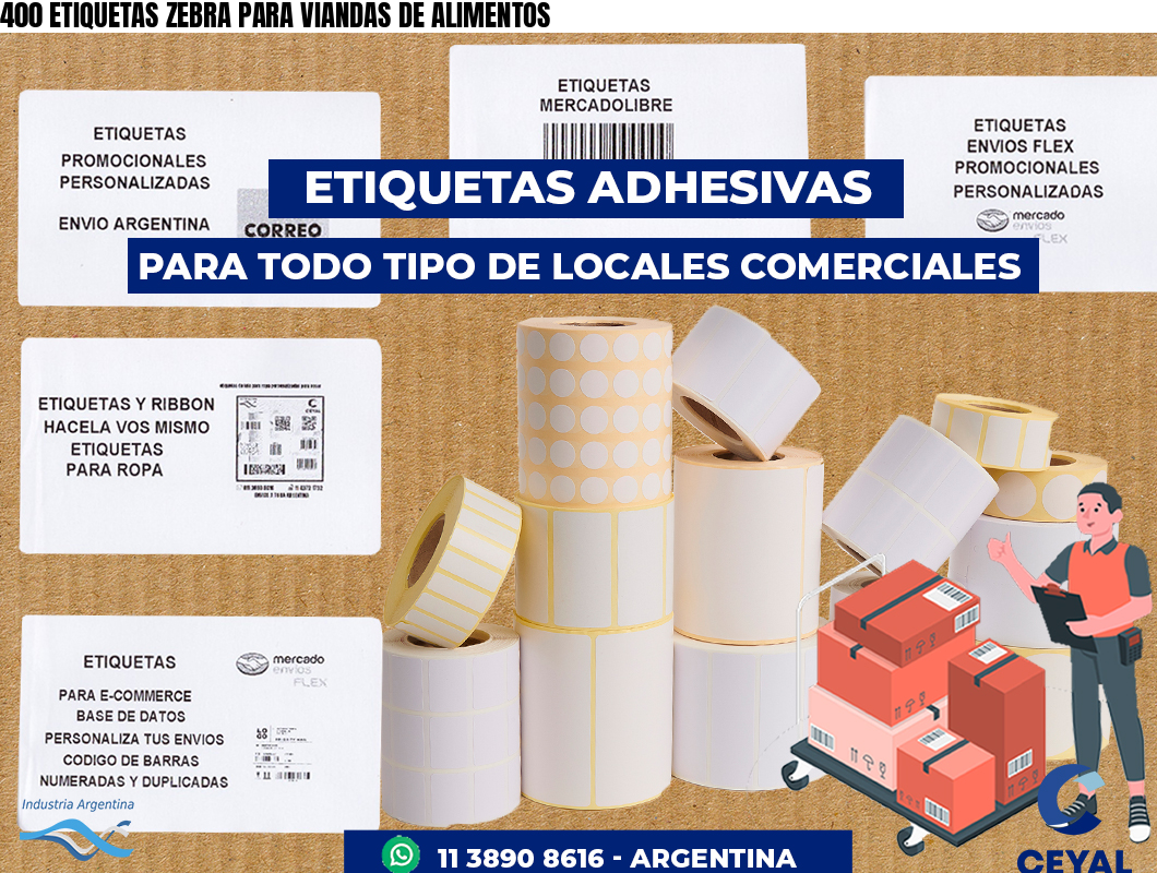 400 ETIQUETAS ZEBRA PARA VIANDAS DE ALIMENTOS