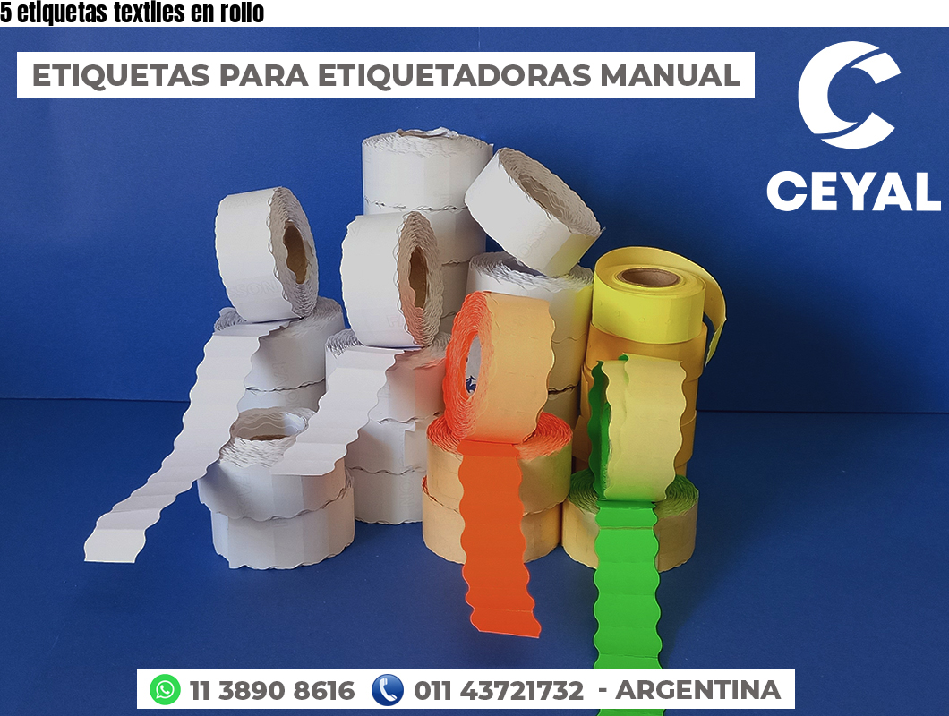 5 etiquetas textiles en rollo