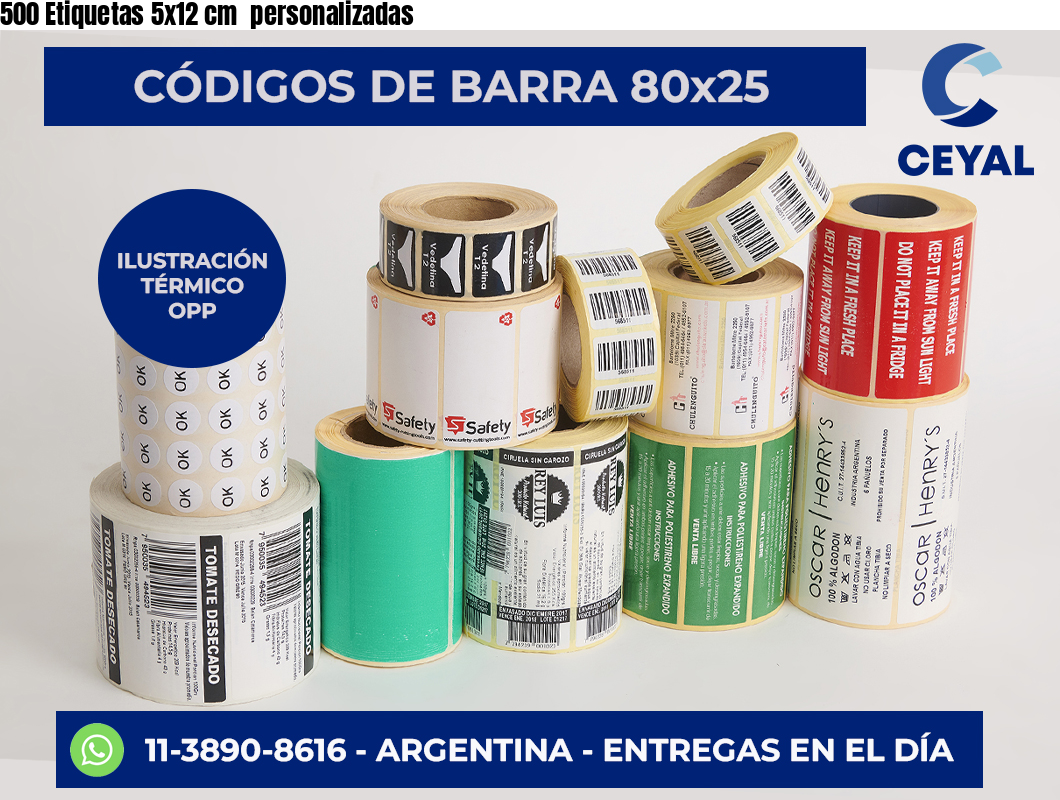 500 Etiquetas 5×12 cm  personalizadas