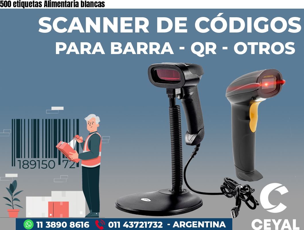 500 etiquetas Alimentaria blancas