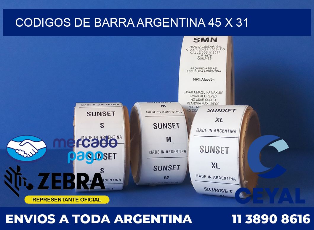 Codigos de barra Argentina 45 x 31