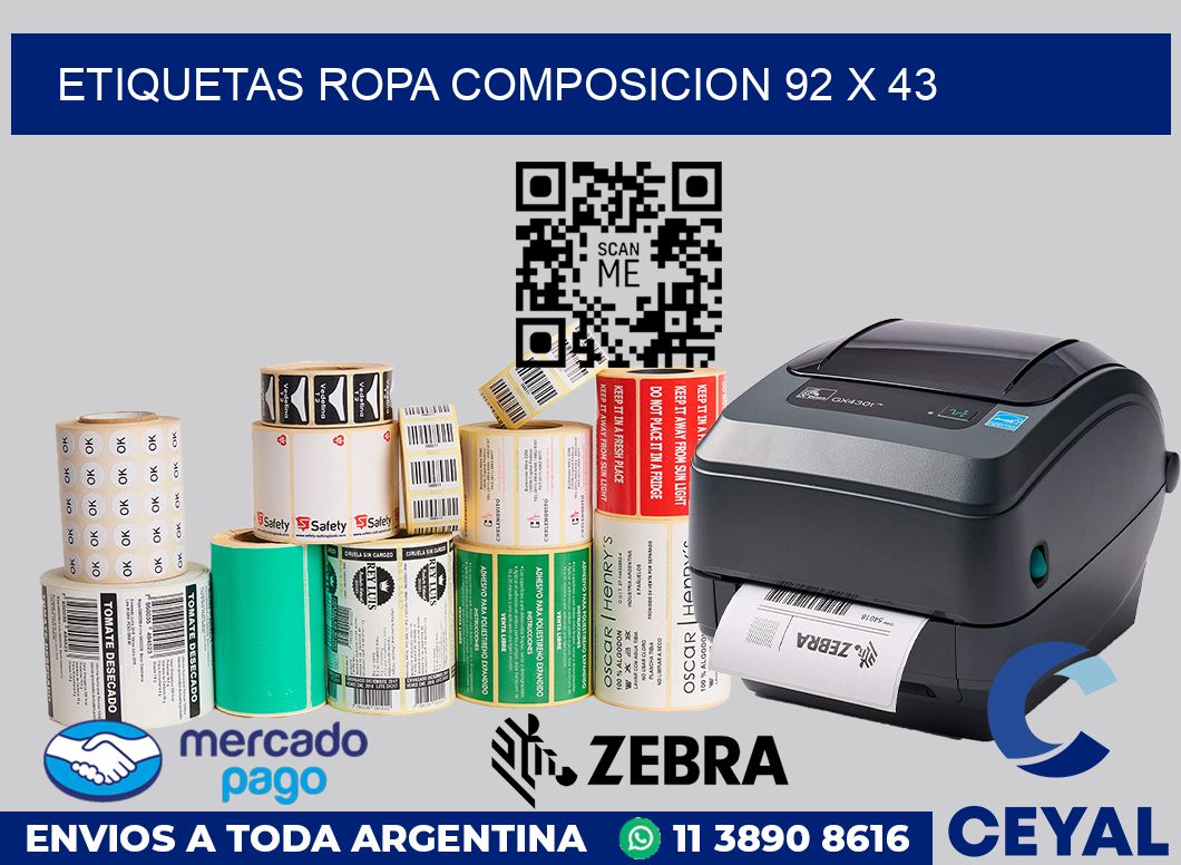 Etiquetas ropa composicion 92 x 43