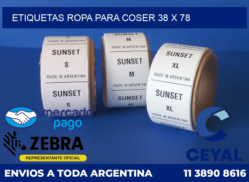 Etiquetas ropa para coser 38 x 78