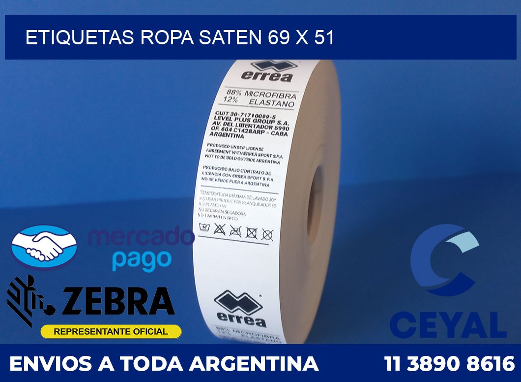 Etiquetas ropa saten 69 x 51