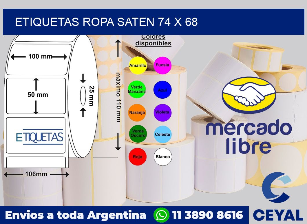 Etiquetas ropa saten 74 x 68