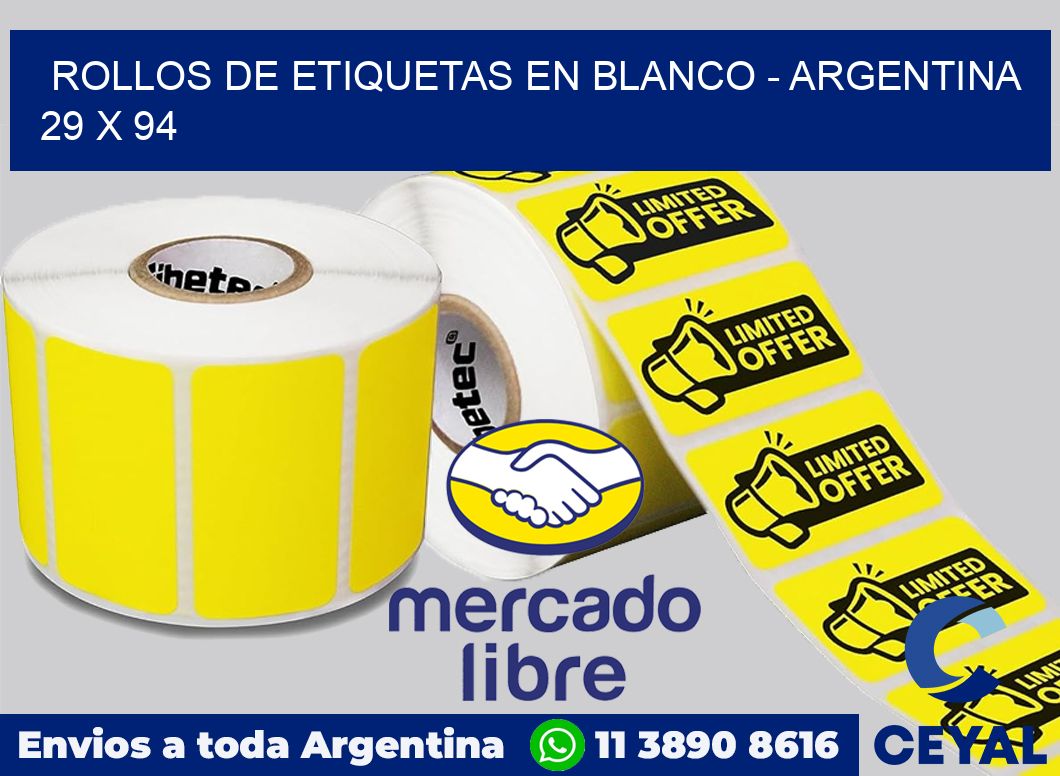 Rollos de etiquetas en blanco – Argentina 29 x 94