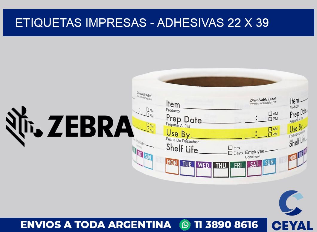 etiquetas impresas - Adhesivas 22 x 39