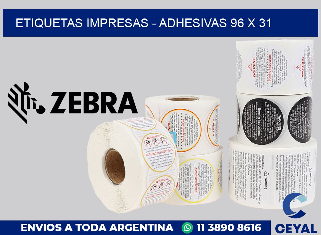 etiquetas impresas - Adhesivas 96 x 31