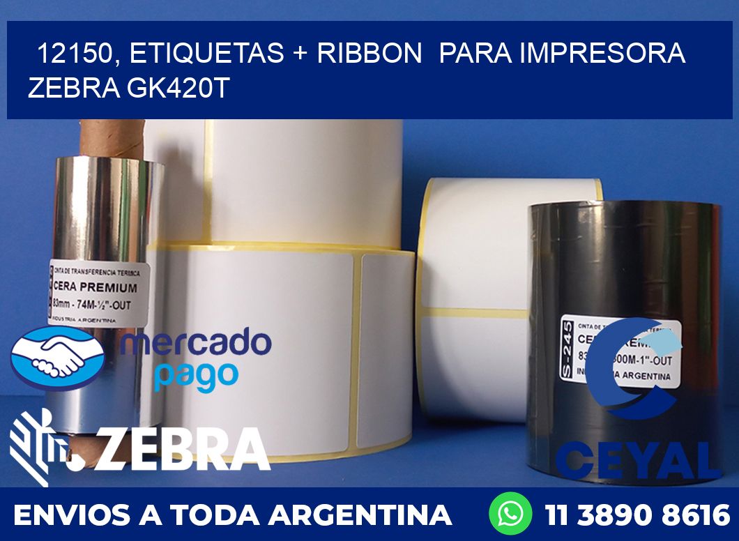 12150, etiquetas + ribbon  para impresora zebra GK420T