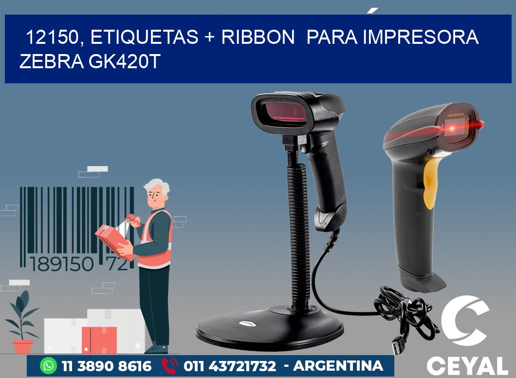 12150, etiquetas + ribbon  para impresora zebra GK420T