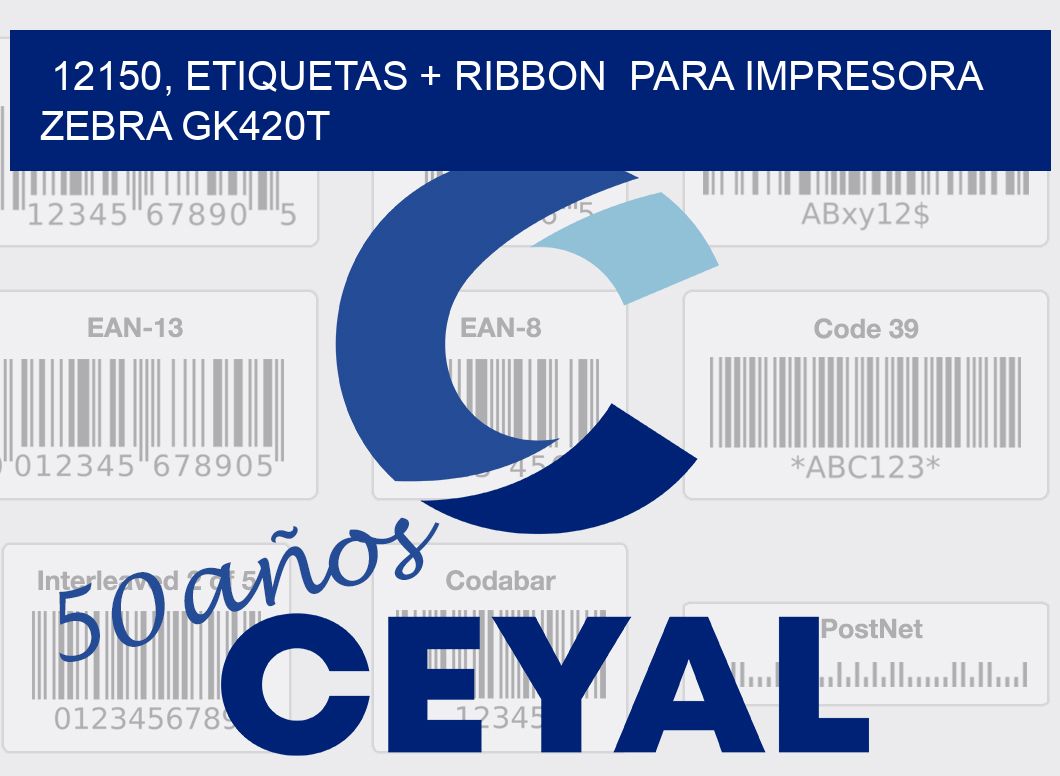 12150, etiquetas + ribbon  para impresora zebra GK420T