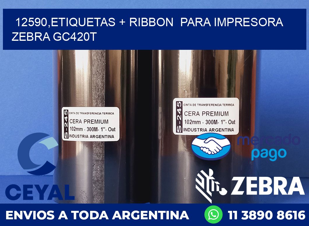 12590,etiquetas + ribbon  para impresora zebra GC420T