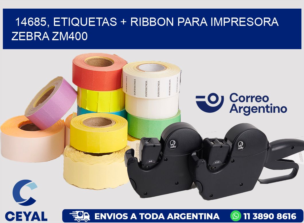 14685, etiquetas + ribbon para impresora zebra ZM400
