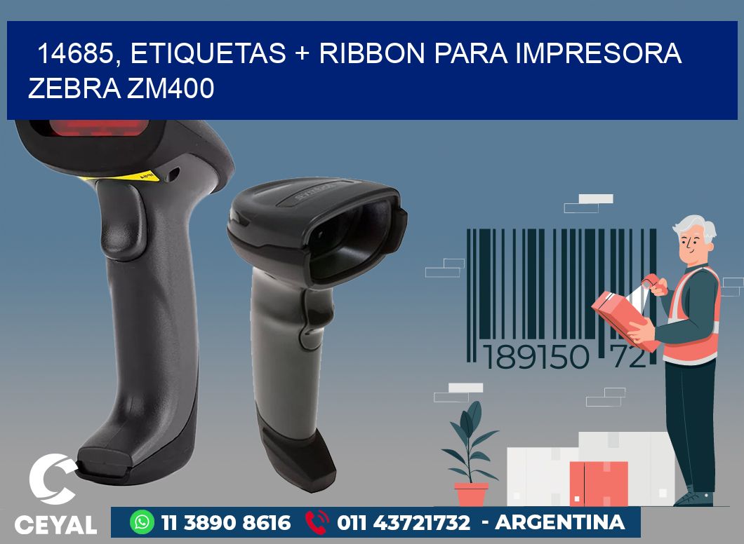 14685, etiquetas + ribbon para impresora zebra ZM400