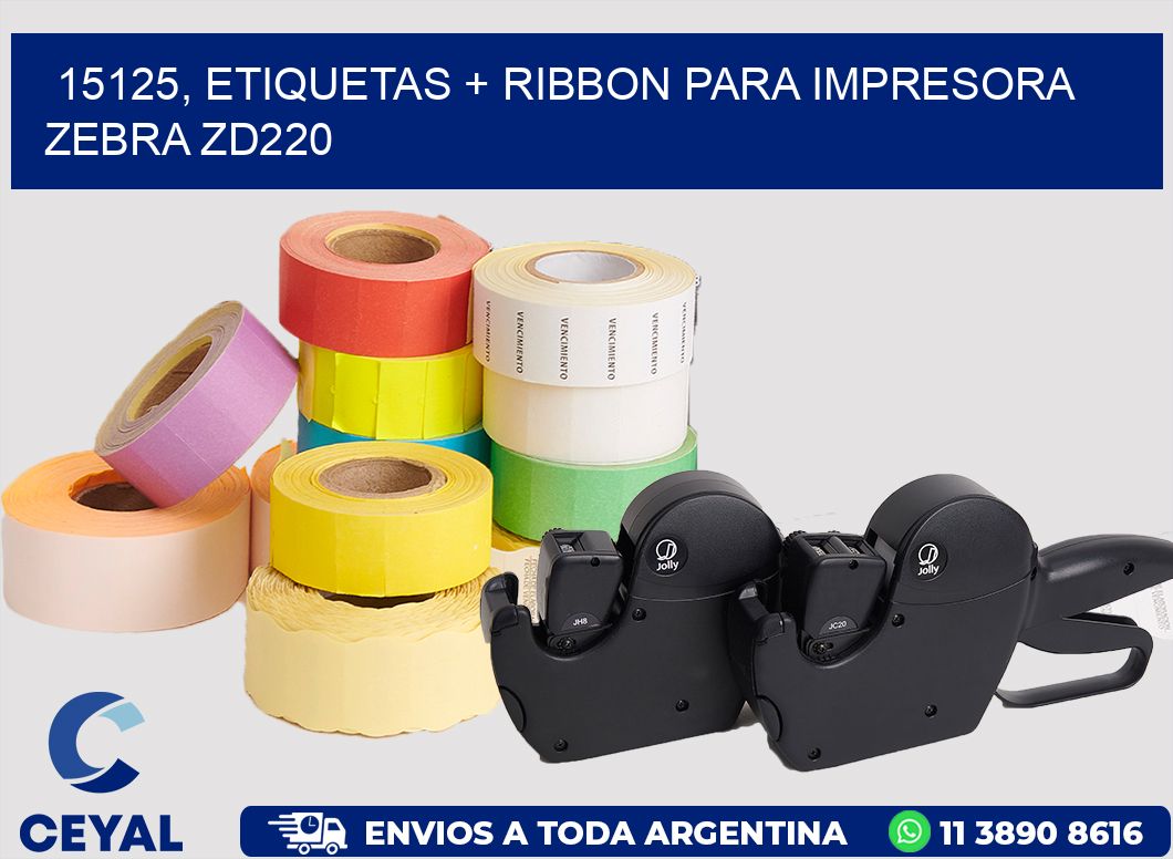 15125, etiquetas + ribbon para impresora zebra zd220