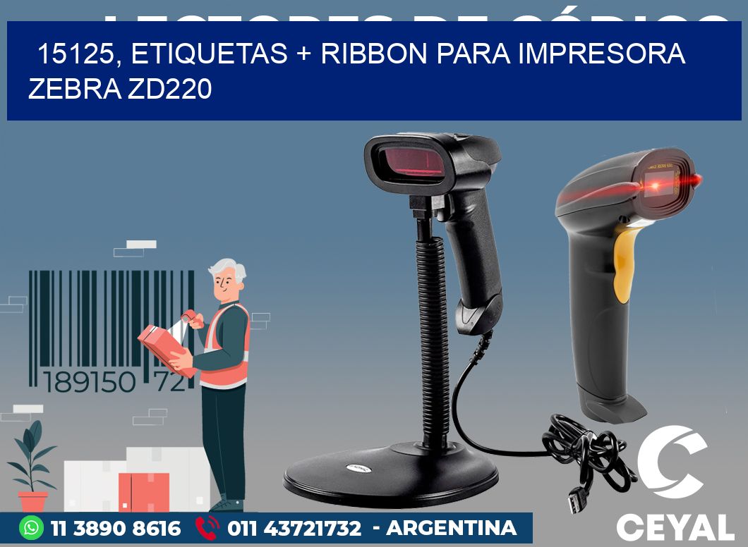 15125, etiquetas + ribbon para impresora zebra zd220