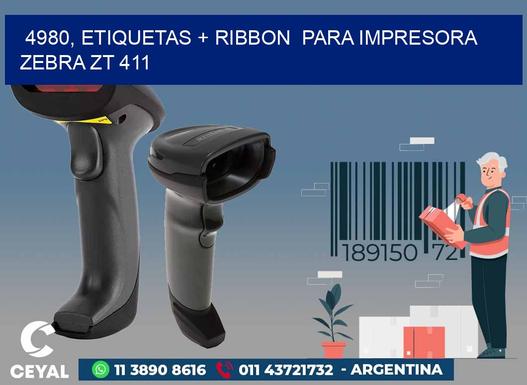 4980, etiquetas + ribbon  para impresora zebra ZT 411