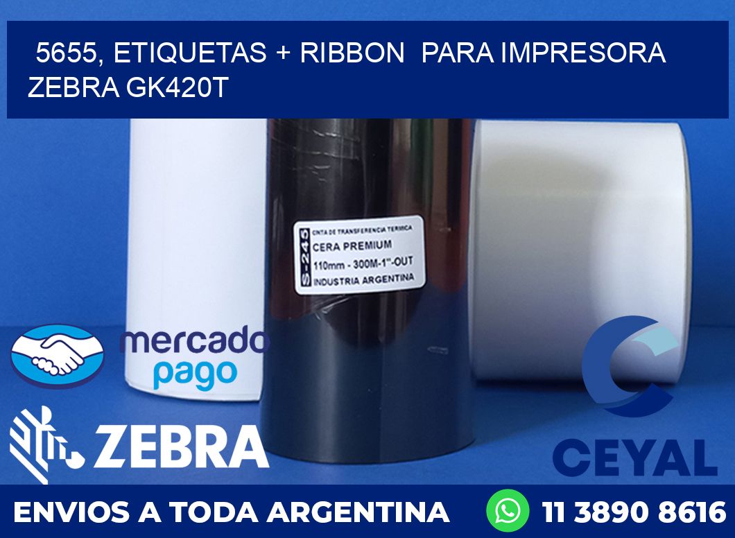 5655, etiquetas + ribbon  para impresora zebra GK420T