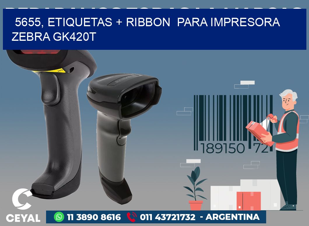 5655, etiquetas + ribbon  para impresora zebra GK420T