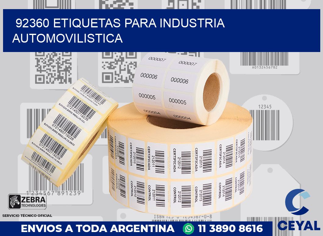 92360 ETIQUETAS PARA INDUSTRIA AUTOMOVILISTICA