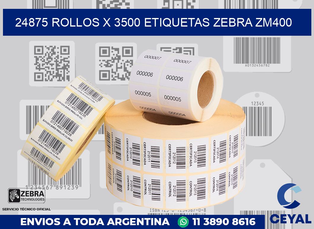 24875 Rollos x 3500 etiquetas zebra zm400