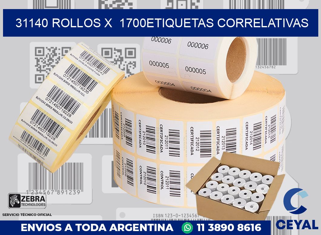31140 Rollos x 1700etiquetas correlativas