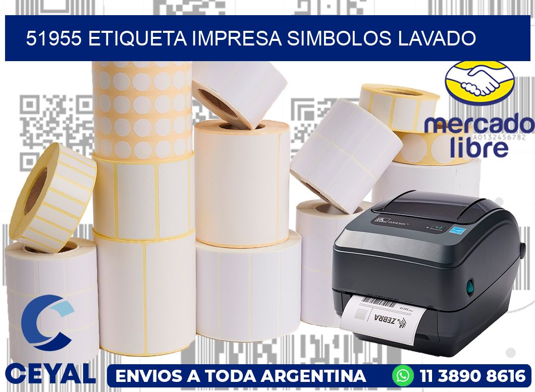 51955 ETIQUETA IMPRESA SIMBOLOS LAVADO