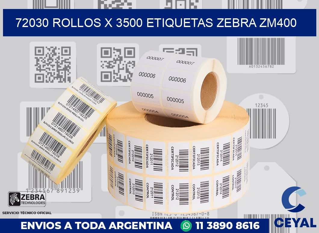 72030 Rollos x 3500 etiquetas zebra zm400