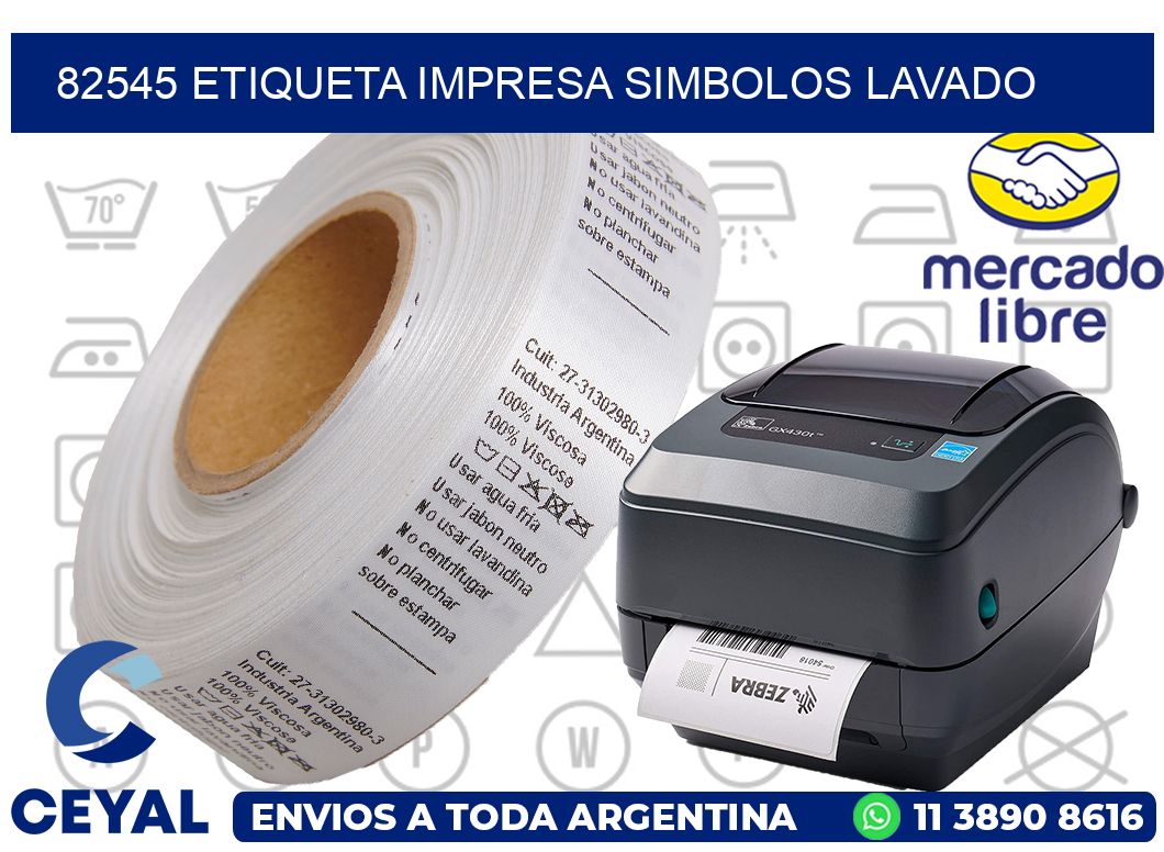 82545 ETIQUETA IMPRESA SIMBOLOS LAVADO