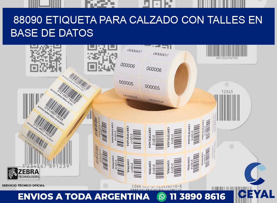 88090 ETIQUETA PARA CALZADO CON TALLES EN BASE DE DATOS