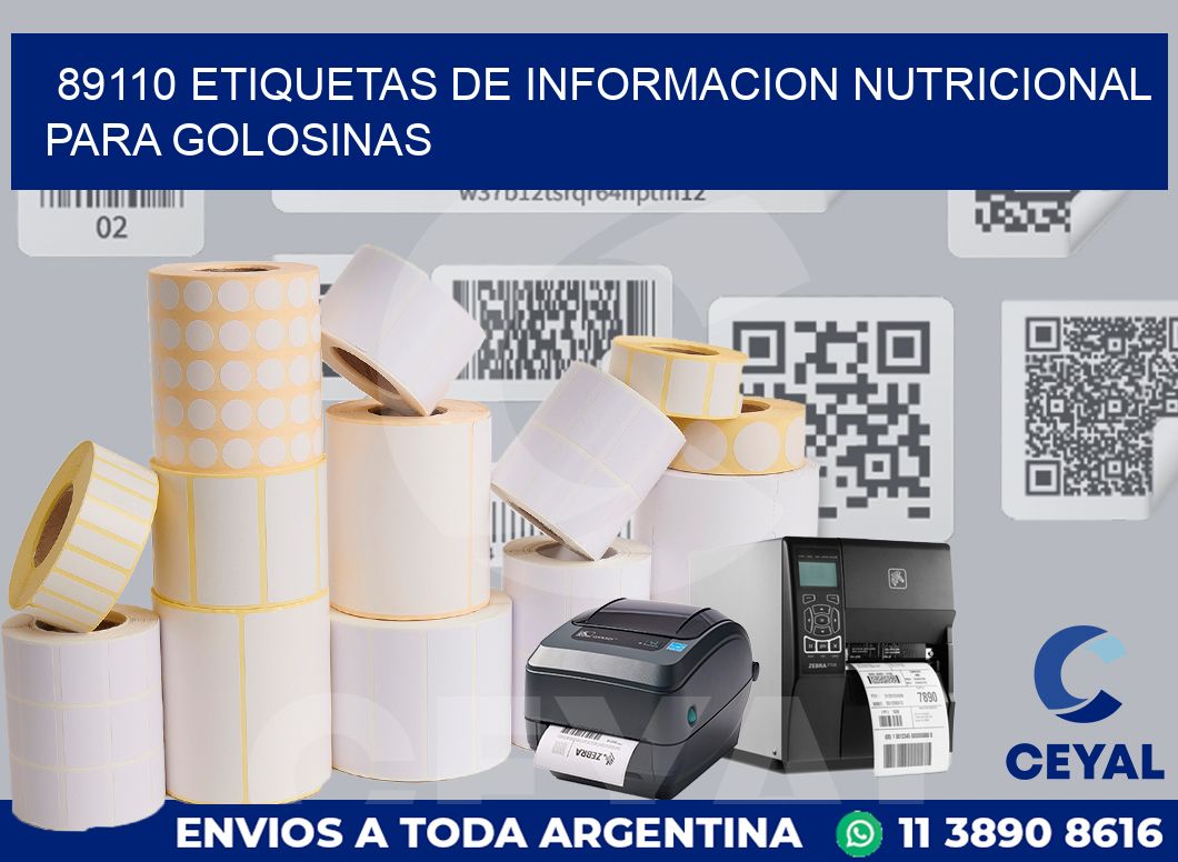 89110 ETIQUETAS DE INFORMACION NUTRICIONAL PARA GOLOSINAS