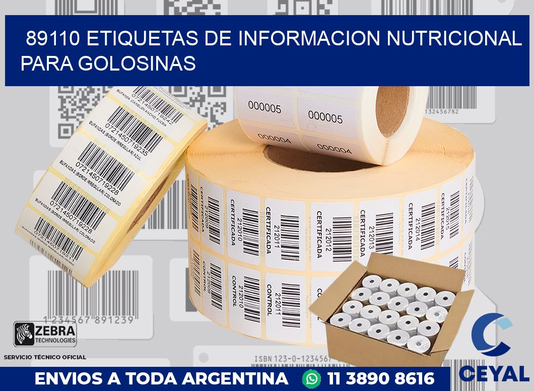 89110 ETIQUETAS DE INFORMACION NUTRICIONAL PARA GOLOSINAS