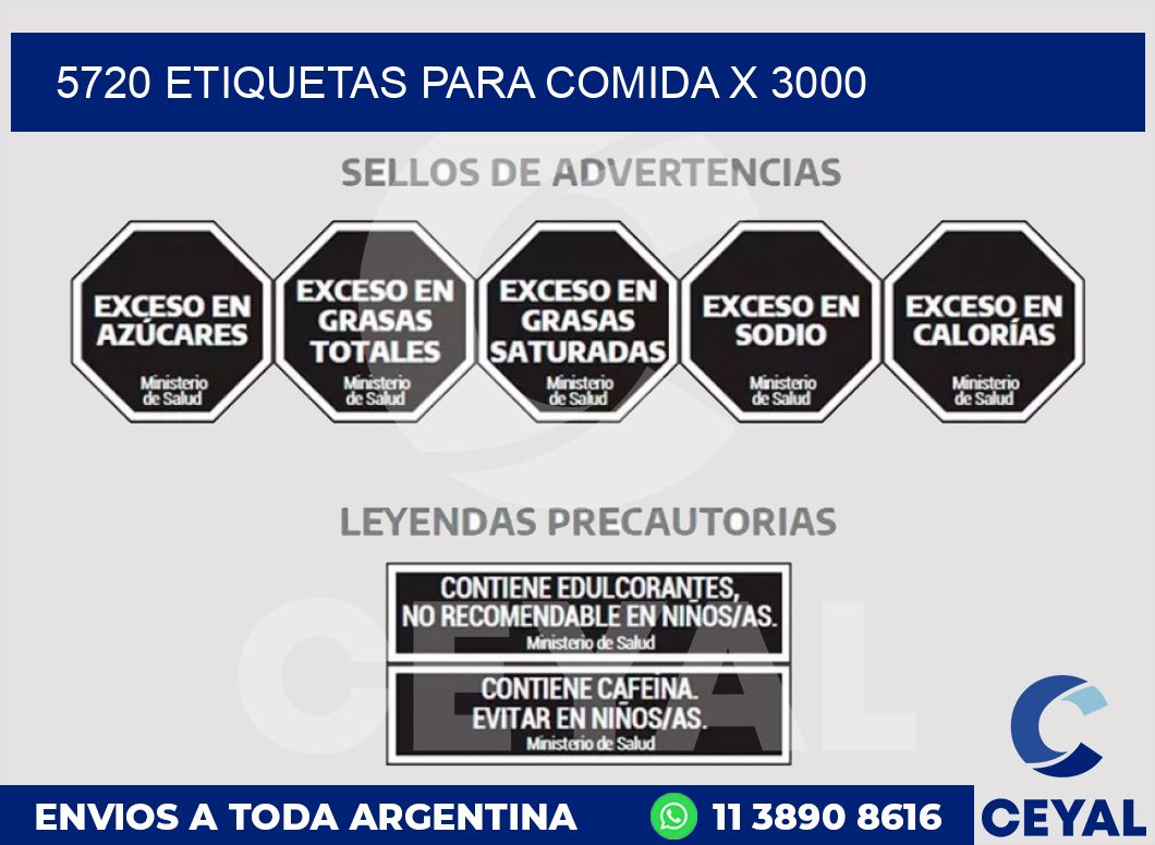5720 ETIQUETAS PARA COMIDA x 3000