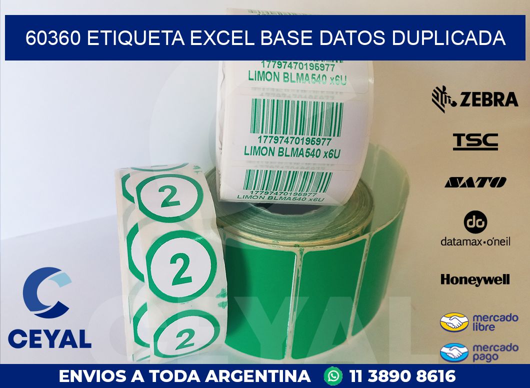 60360 etiqueta excel base datos duplicada