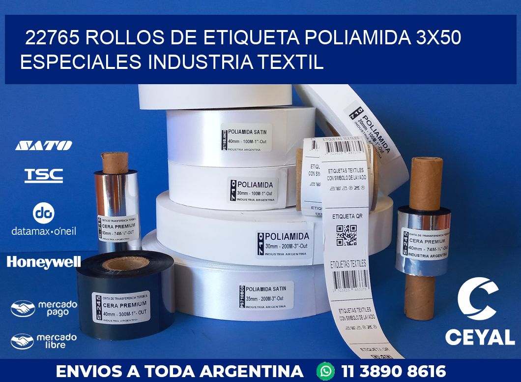 22765 ROLLOS DE ETIQUETA POLIAMIDA 3X50 ESPECIALES INDUSTRIA TEXTIL