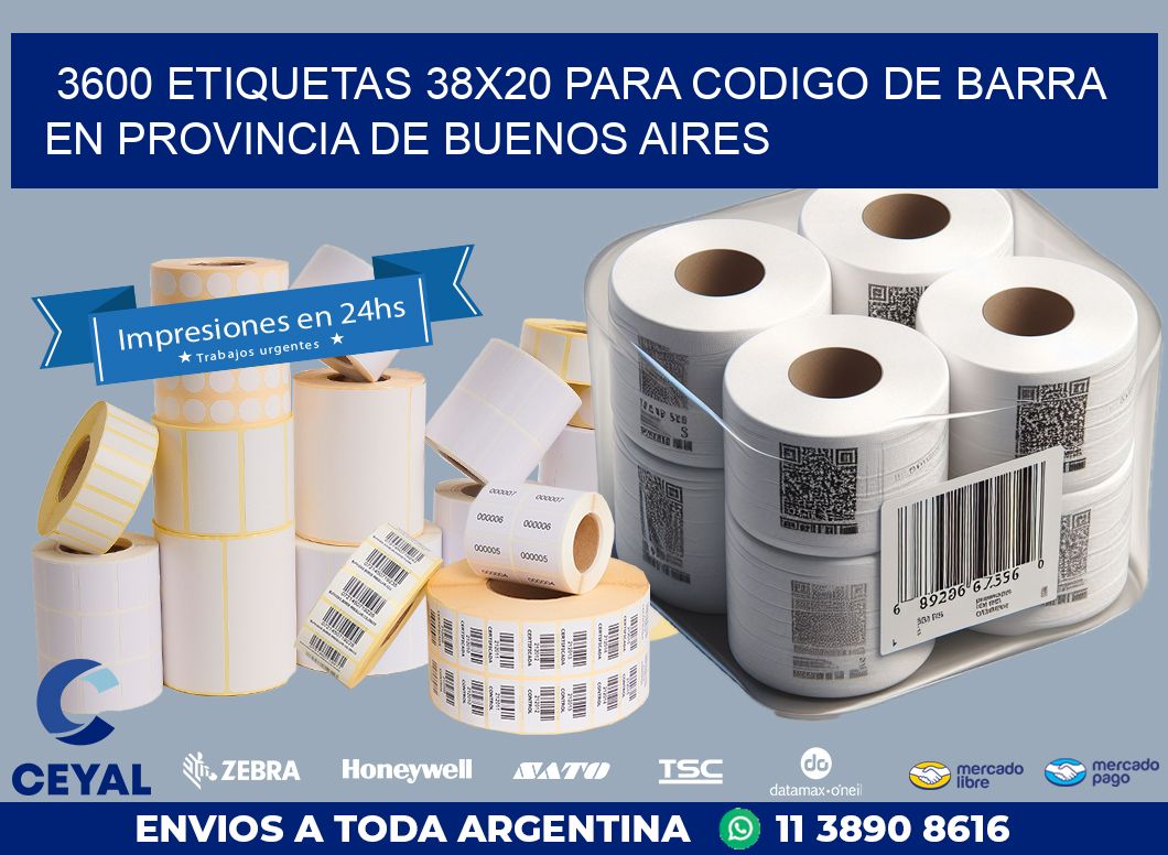 3600 ETIQUETAS 38X20 PARA CODIGO DE BARRA EN PROVINCIA DE BUENOS AIRES