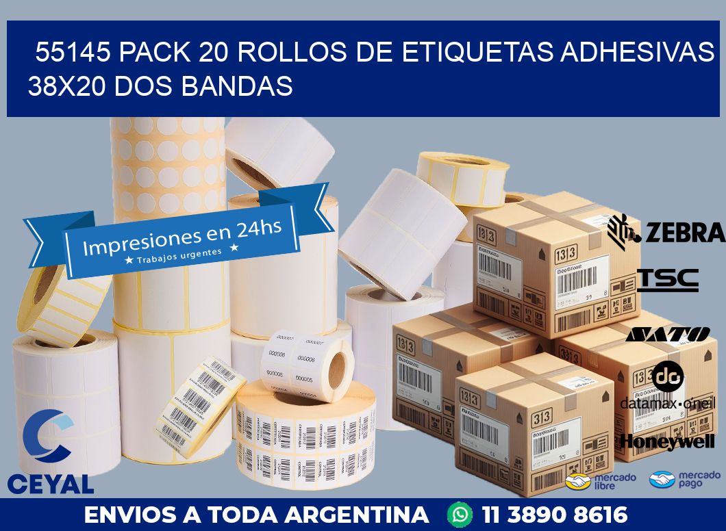 55145 PACK 20 ROLLOS DE ETIQUETAS ADHESIVAS 38X20 DOS BANDAS