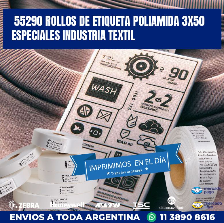 55290 ROLLOS DE ETIQUETA POLIAMIDA 3X50 ESPECIALES INDUSTRIA TEXTIL