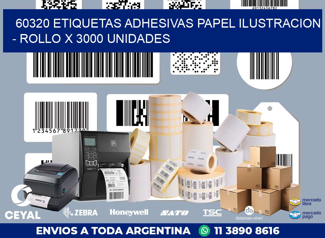 60320 ETIQUETAS ADHESIVAS PAPEL ILUSTRACION - ROLLO X 3000 UNIDADES
