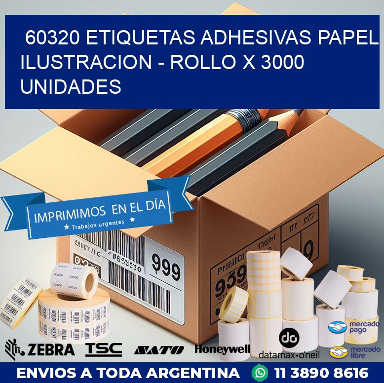 60320 ETIQUETAS ADHESIVAS PAPEL ILUSTRACION – ROLLO X 3000 UNIDADES