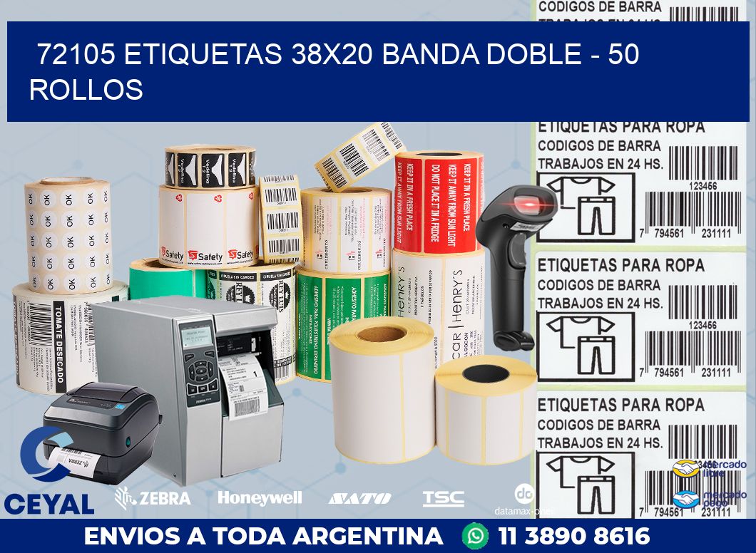 72105 ETIQUETAS 38X20 BANDA DOBLE - 50 ROLLOS