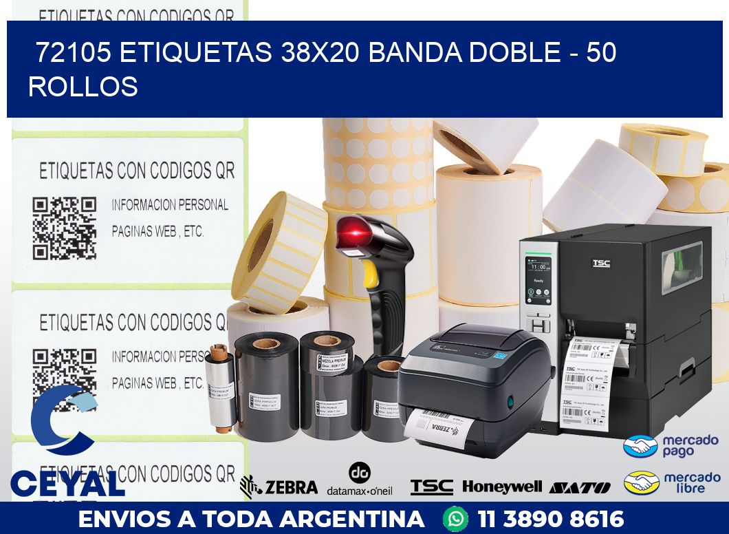 72105 ETIQUETAS 38X20 BANDA DOBLE - 50 ROLLOS