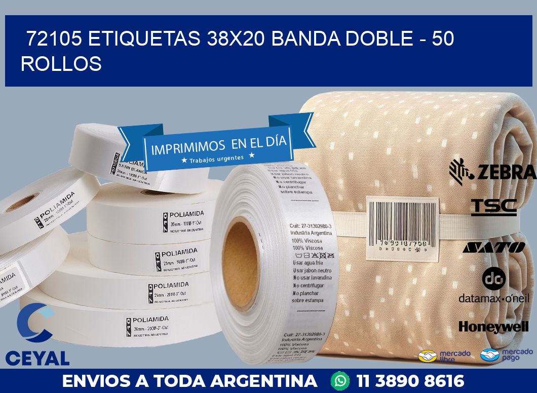 72105 ETIQUETAS 38X20 BANDA DOBLE – 50 ROLLOS