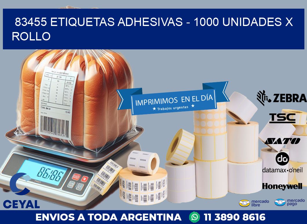 83455 ETIQUETAS ADHESIVAS – 1000 UNIDADES X ROLLO