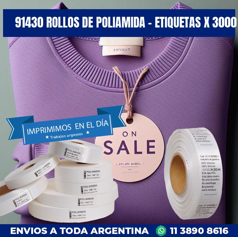 91430 ROLLOS DE POLIAMIDA – ETIQUETAS X 3000