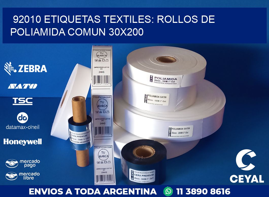 92010 ETIQUETAS TEXTILES: ROLLOS DE POLIAMIDA COMUN 30X200