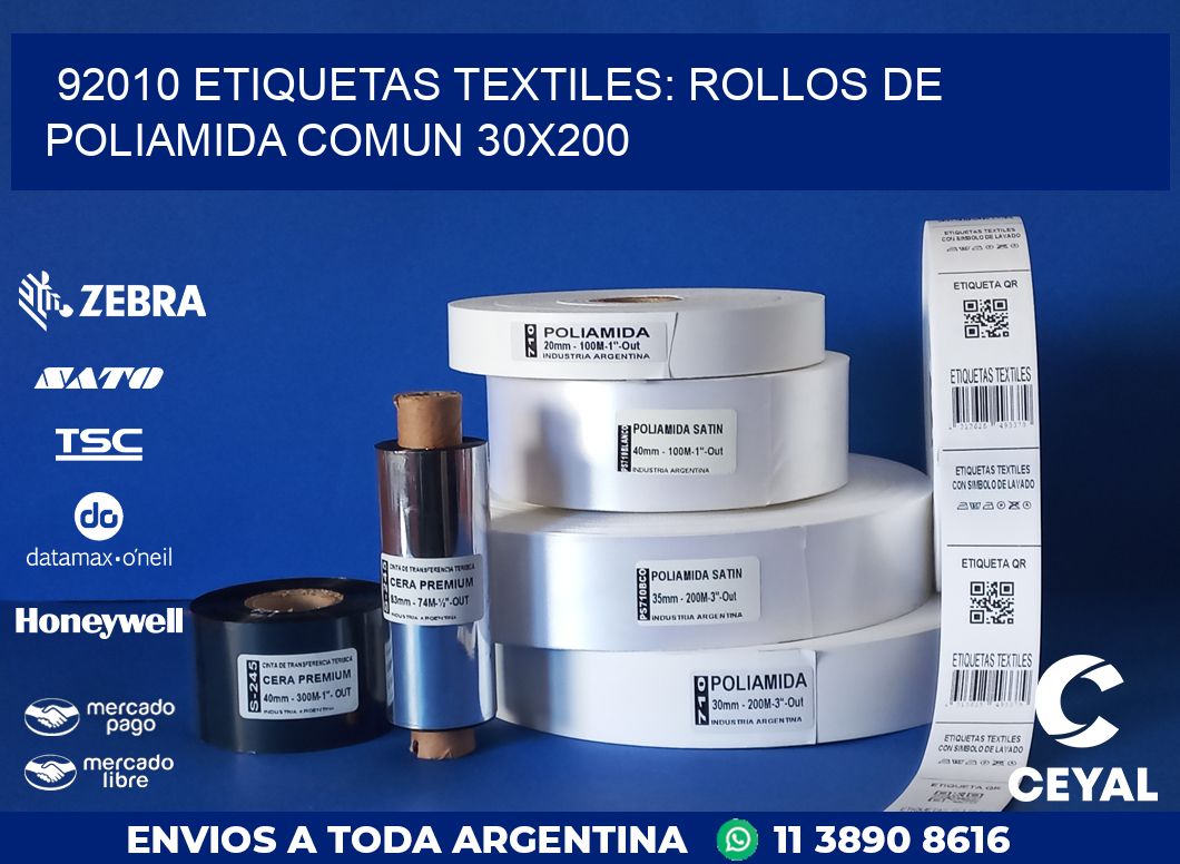 92010 ETIQUETAS TEXTILES: ROLLOS DE POLIAMIDA COMUN 30X200