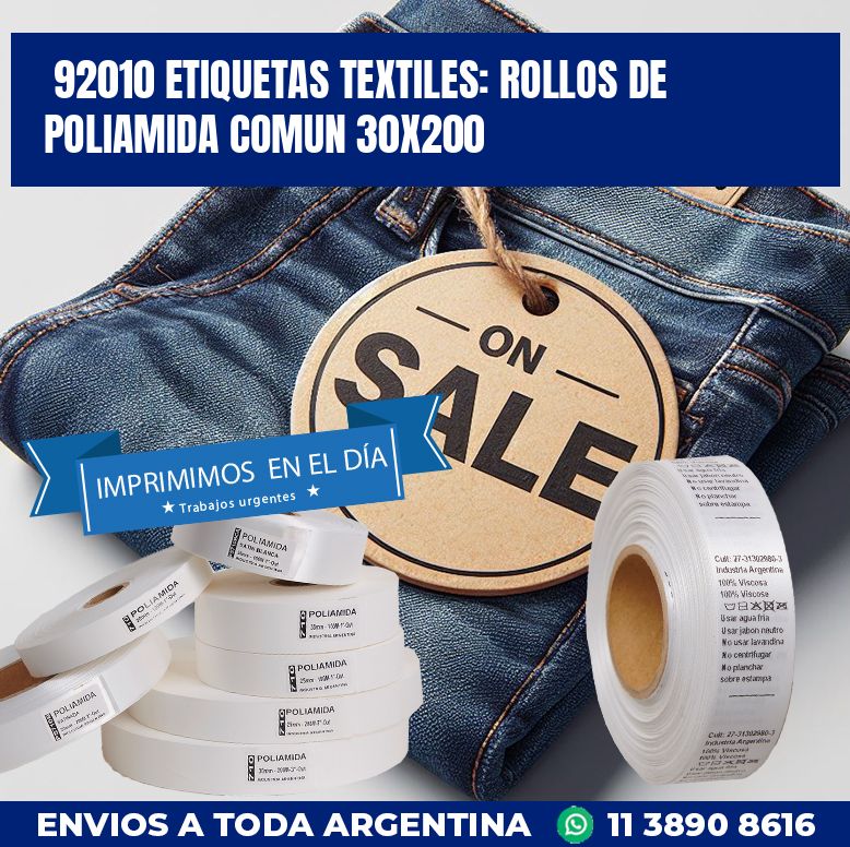 92010 ETIQUETAS TEXTILES: ROLLOS DE POLIAMIDA COMUN 30X200