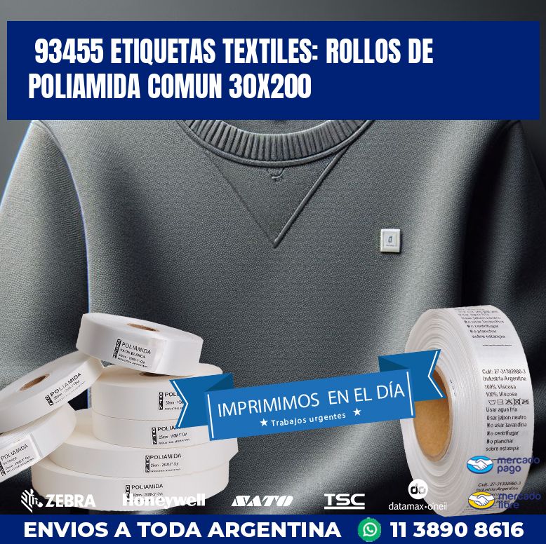 93455 ETIQUETAS TEXTILES: ROLLOS DE POLIAMIDA COMUN 30X200
